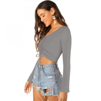 Women's 95% Polyester 5% Spandex Western Wear Tops (Grey) - S