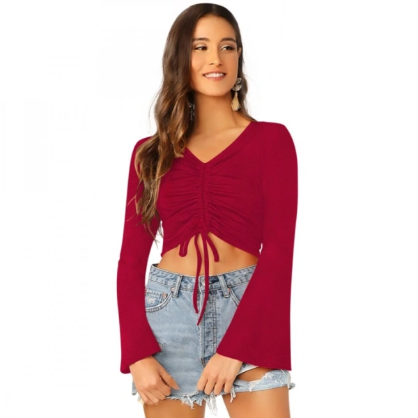 Women's 95% Polyester 5% Spandex Western Wear Tops (Maroon) - S