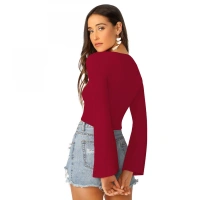Women's 95% Polyester 5% Spandex Western Wear Tops (Maroon) - S