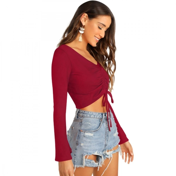Women's 95% Polyester 5% Spandex Western Wear Tops (Maroon) - S
