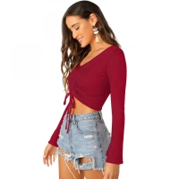 Women's 95% Polyester 5% Spandex Western Wear Tops (Maroon) - S