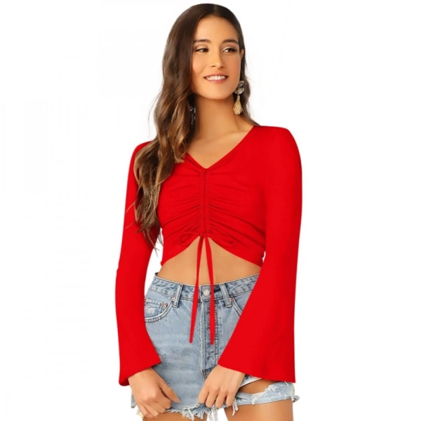 Shopnav Women's 95% Polyester 5% Spandex Western Wear Tops (Red) - L