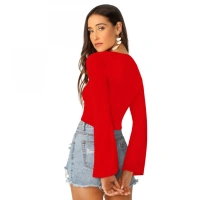 Shopnav Women's 95% Polyester 5% Spandex Western Wear Tops (Red) - L
