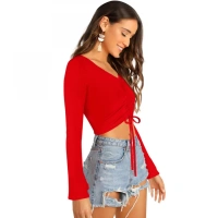 Shopnav Women's 95% Polyester 5% Spandex Western Wear Tops (Red) - L