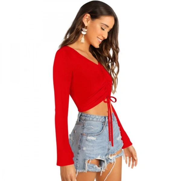 Shopnav Women's 95% Polyester 5% Spandex Western Wear Tops (Red) - L