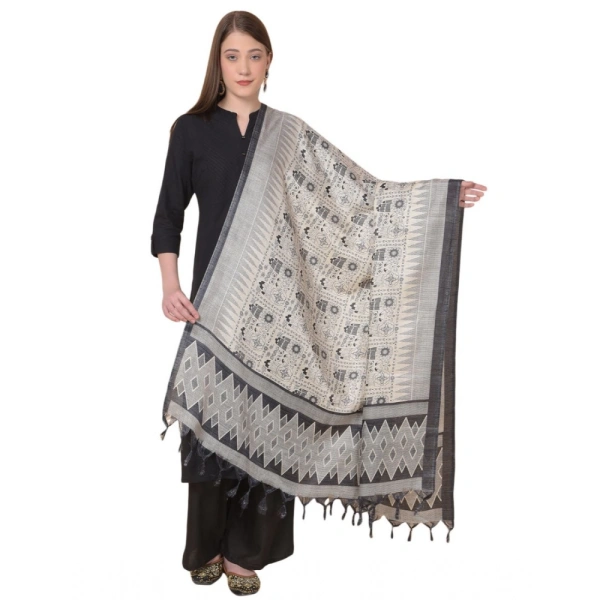 Women's Art Silk Printed Dupatta (Black, Length:Â 2.25 to 2.50 Mtr)