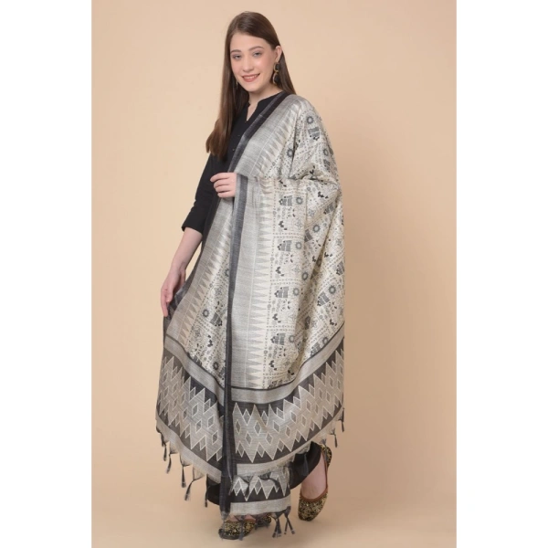 Women's Art Silk Printed Dupatta (Black, Length:Â 2.25 to 2.50 Mtr)