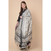 Women's Art Silk Printed Dupatta (Black, Length:Â 2.25 to 2.50 Mtr)
