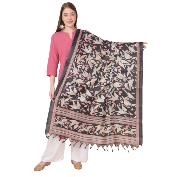 Women's Art Silk Printed Dupatta (Black, Length:Â 2.25 to 2.50 Mtr) - Black