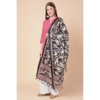 Women's Art Silk Printed Dupatta (Black, Length:Â 2.25 to 2.50 Mtr) - Black