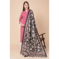 Women's Art Silk Printed Dupatta (Black, Length:Â 2.25 to 2.50 Mtr) - Black