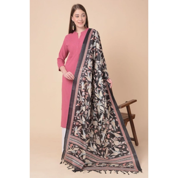 Women's Art Silk Printed Dupatta (Black, Length:Â 2.25 to 2.50 Mtr) - Black