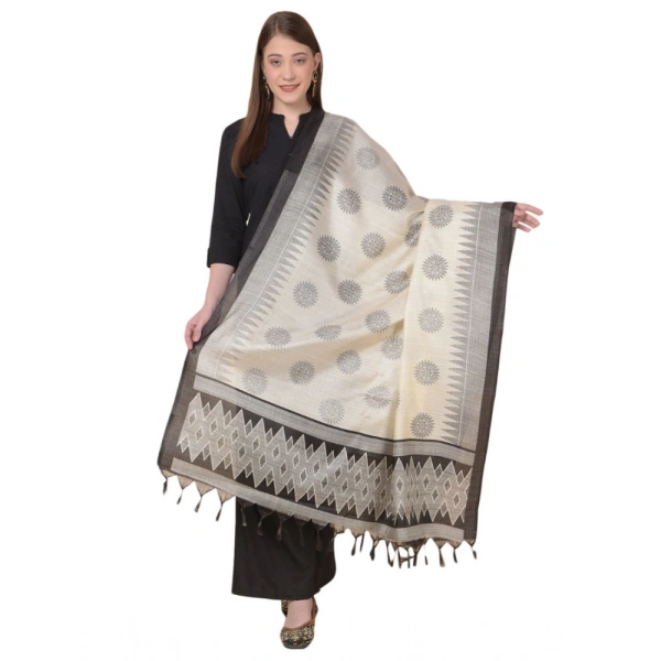 Women's Art Silk Printed Dupatta (Black, Length:Â 2.25 to 2.50 Mtr)
