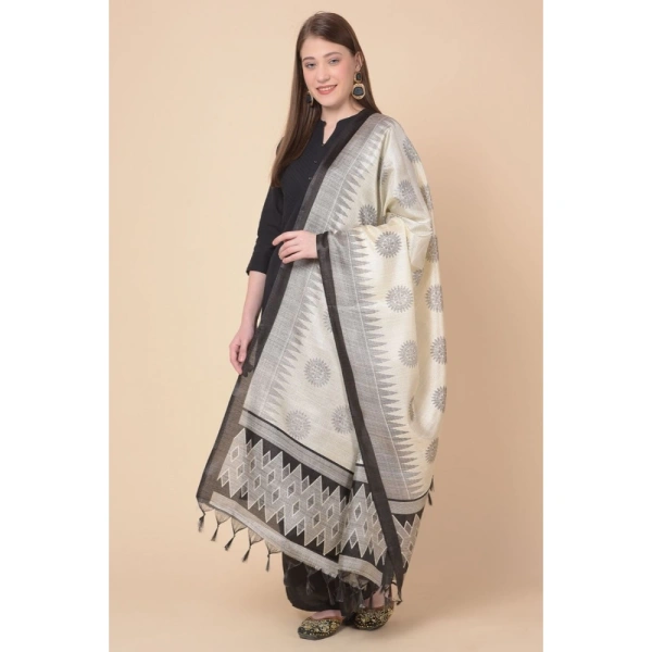 Women's Art Silk Printed Dupatta (Black, Length:Â 2.25 to 2.50 Mtr)