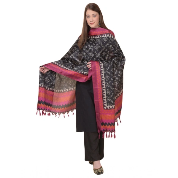 Women's Art Silk Printed Dupatta (Black, Length:Â 2.25 to 2.50 Mtr) - Black