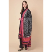 Women's Art Silk Printed Dupatta (Black, Length:Â 2.25 to 2.50 Mtr) - Black