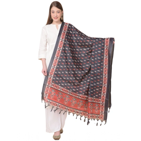 shopnav's Women's Art Silk Printed Dupatta (Black, Length:Â 2.25 to 2.50 Mtr) - Black