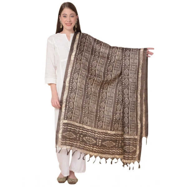 Women's Art Silk Printed Dupatta (Brown, Length:Â 2.25 to 2.50 Mtr) - Brown