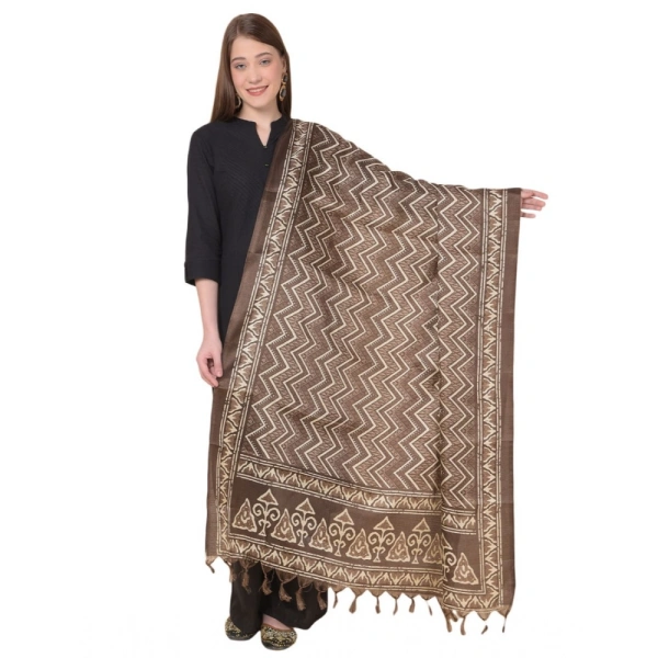 Women's Art Silk Printed Dupatta (Brown, Length:Â 2.25 to 2.50 Mtr) - Brown
