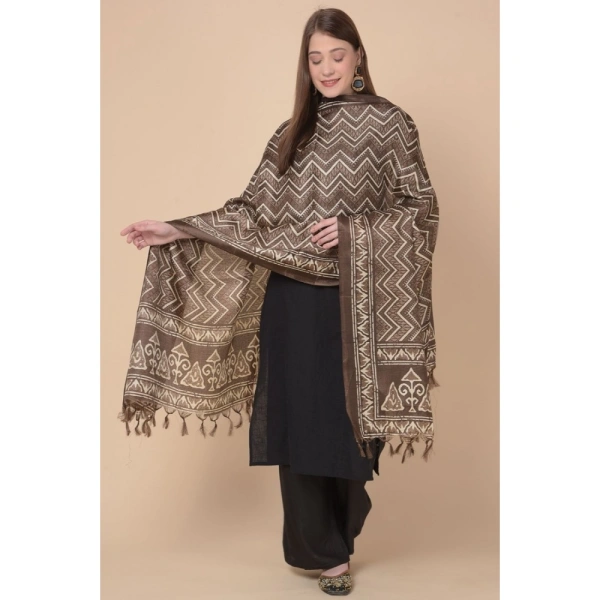 Women's Art Silk Printed Dupatta (Brown, Length:Â 2.25 to 2.50 Mtr) - Brown