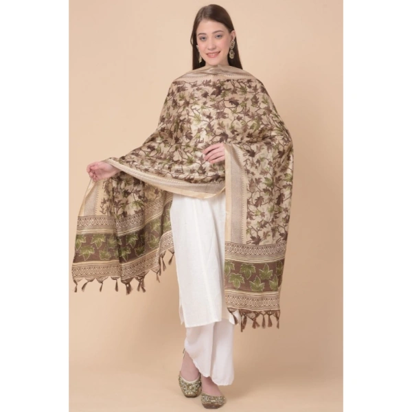 Women's Art Silk Printed Dupatta (Gold, Length:Â 2.25 to 2.50 Mtr) - Gold
