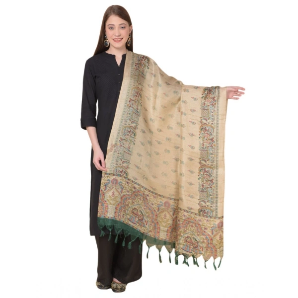 Women's Art Silk Printed Dupatta (Gold, Length:Â 2.25 to 2.50 Mtr) - Gold