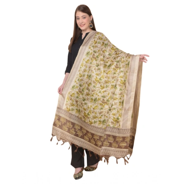 Women's Art Silk Printed Dupatta (Gold, Length:Â 2.25 to 2.50 Mtr) - Gold