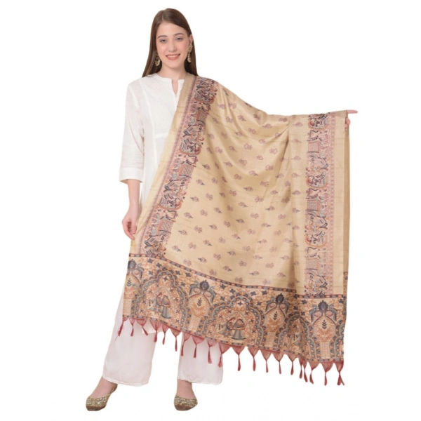 Women's Art Silk Printed Dupatta (Gold, Length:Â 2.25 to 2.50 Mtr) - Gold