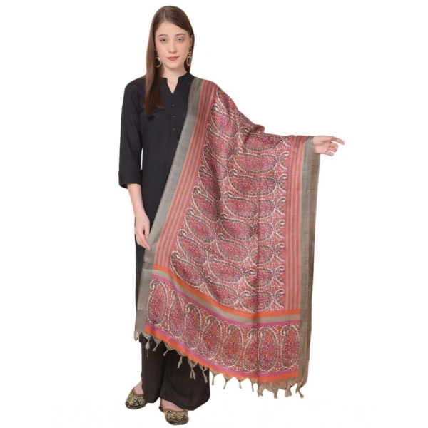 Women's Art Silk Printed Dupatta (Grey, Length:Â 2.25 to 2.50 Mtr)