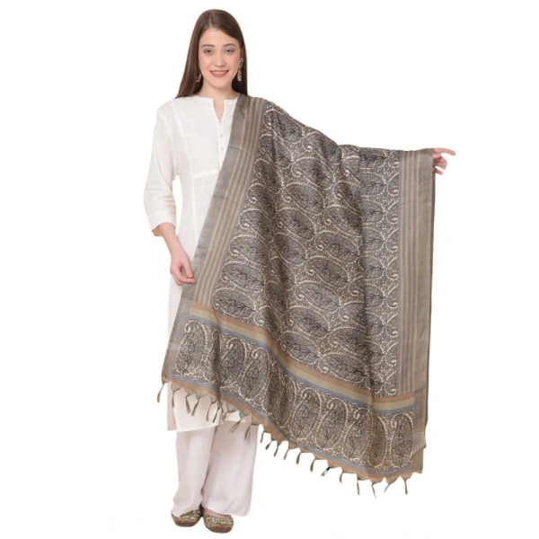 Women's Art Silk Printed Dupatta (Grey, Length:Â 2.25 to 2.50 Mtr)