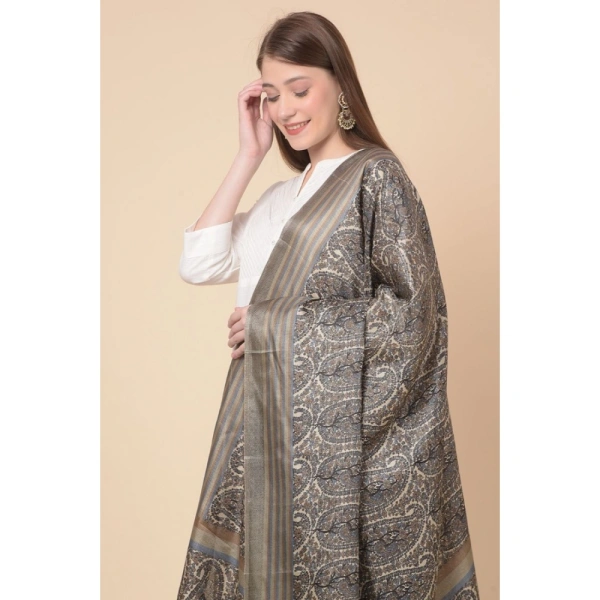 Women's Art Silk Printed Dupatta (Grey, Length:Â 2.25 to 2.50 Mtr)