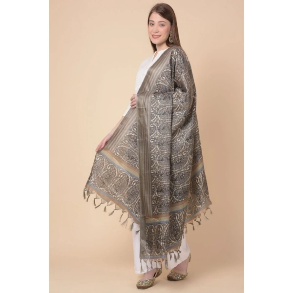 Women's Art Silk Printed Dupatta (Grey, Length:Â 2.25 to 2.50 Mtr)