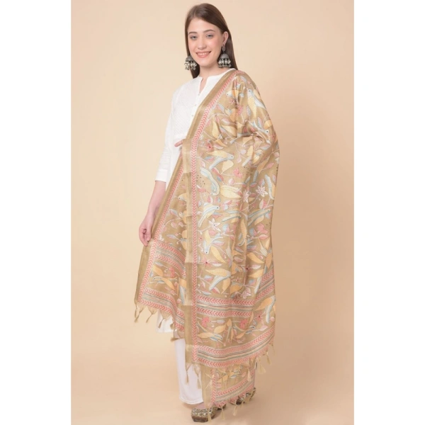 Women's Art Silk Printed Dupatta (Light Brown, Length: 2.25 to 2.50 Mtr)