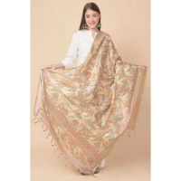 Women's Art Silk Printed Dupatta (Light Brown, Length: 2.25 to 2.50 Mtr)
