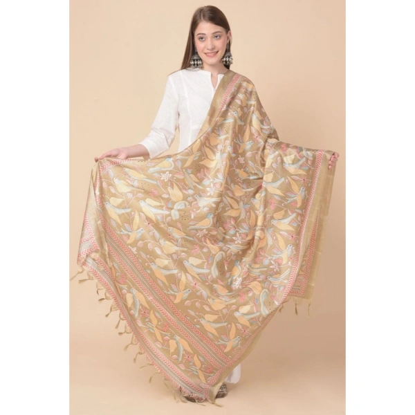 Women's Art Silk Printed Dupatta (Light Brown, Length: 2.25 to 2.50 Mtr)