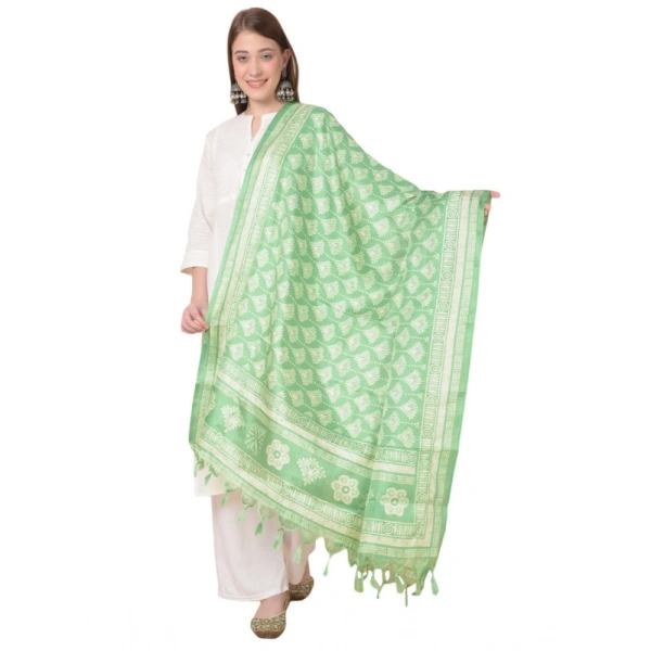 Women's Art Silk Printed Dupatta (Light Green, Length:Â 2.25 to 2.50 Mtr) - Light Green