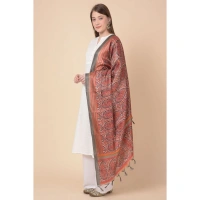 Women's Art Silk Printed Dupatta (Orange, Length:Â 2.25 to 2.50 Mtr)
