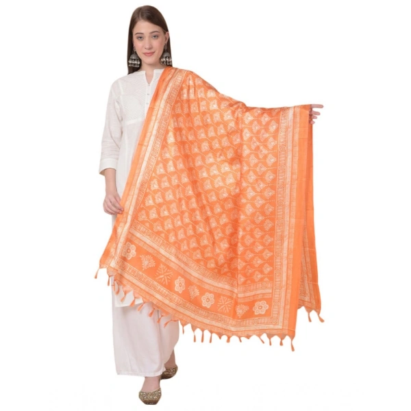 Women's Art Silk Printed Dupatta (Orange, Length:Â 2.25 to 2.50 Mtr) - Orange