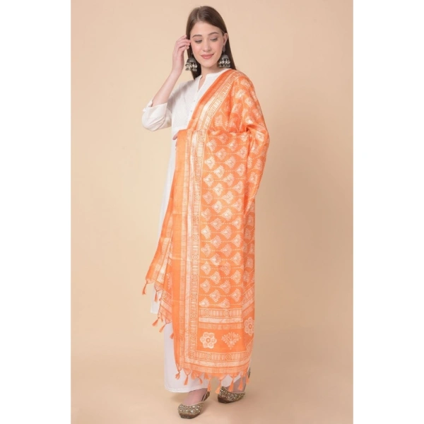 Women's Art Silk Printed Dupatta (Orange, Length:Â 2.25 to 2.50 Mtr) - Orange