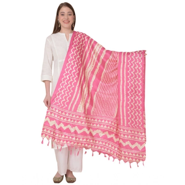 Women's Art Silk Printed Dupatta (Pink, Length:Â 2.25 to 2.50 Mtr) - Pink