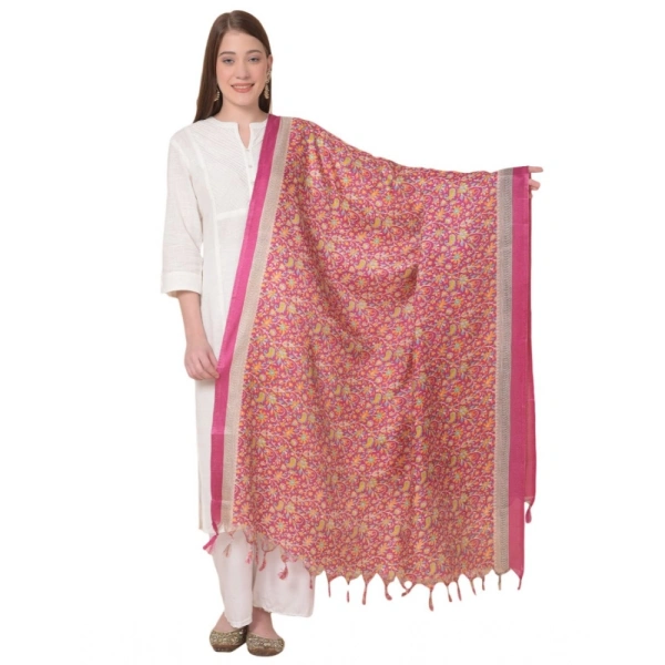 Women's Art Silk Printed Dupatta (Pink, Length:Â 2.25 to 2.50 Mtr)