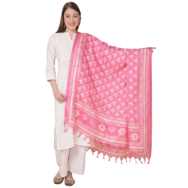 Women's Art Silk Printed Dupatta (Pink, Length:Â 2.25 to 2.50 Mtr) - Pink