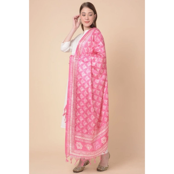 Women's Art Silk Printed Dupatta (Pink, Length:Â 2.25 to 2.50 Mtr) - Pink