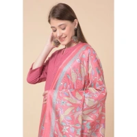 Women's Art Silk Printed Dupatta (Pink, Length: 2.25 to 2.50 Mtr)