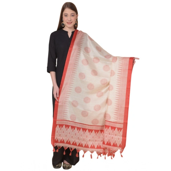 Women's Art Silk Printed Dupatta (Red, Length: 2.25 to 2.50 Mtr)
