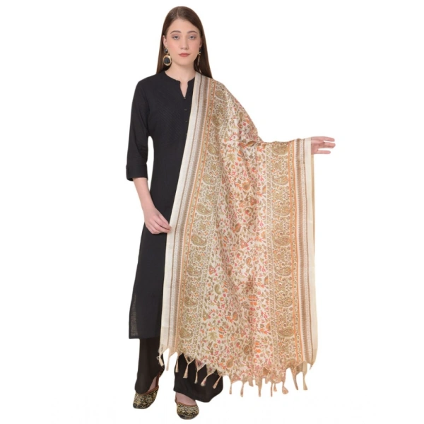 Women's Art Silk Printed Dupatta (White, Length:Â 2.25 to 2.50 Mtr)