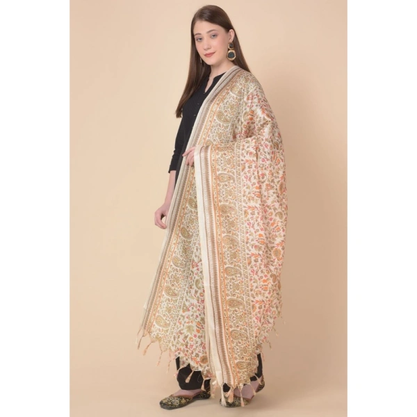 Women's Art Silk Printed Dupatta (White, Length:Â 2.25 to 2.50 Mtr)