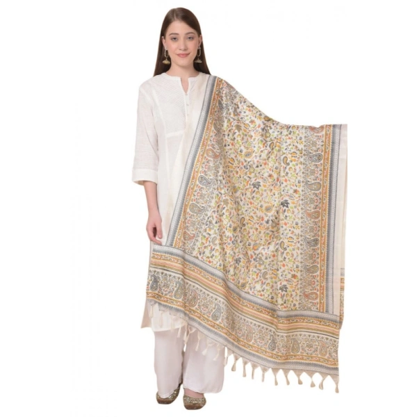 Women's Art Silk Printed Dupatta (White, Length:Â 2.25 to 2.50 Mtr) - White