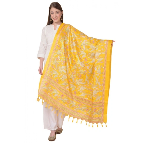 Women's Art Silk Printed Dupatta (Yellow, Length:Â 2.25 to 2.50 Mtr) - Yellow