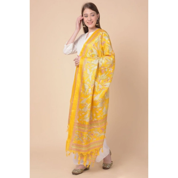 Women's Art Silk Printed Dupatta (Yellow, Length:Â 2.25 to 2.50 Mtr) - Yellow